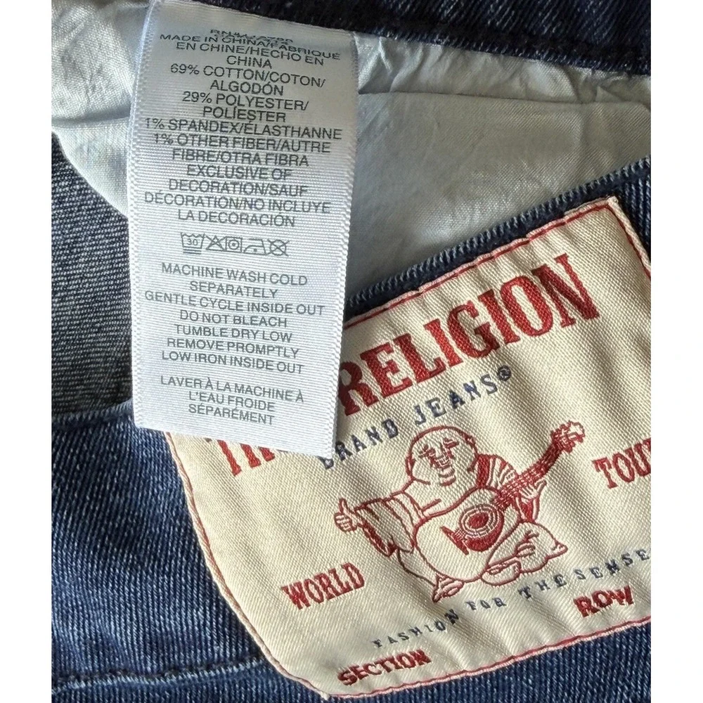True Religion Mens Ricky‎ Relaxed Straight Denim Shorts Dark Lagoon Wash Size 34